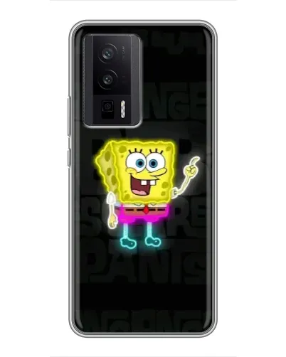 Чехол для Xiaomi POCO F5 Pro с картинкой «Неоновый Губка Боб»