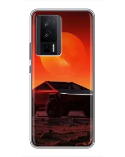 Чехол для Xiaomi POCO F5 Pro с картинкой «Cybertruck на Марсе»