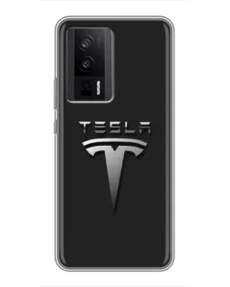 Чехол для Xiaomi POCO F5 Pro с картинкой «Стальной логотип Tesla»
