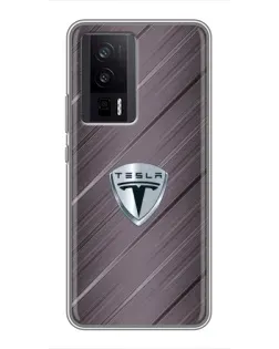 Чехол для Xiaomi POCO F5 Pro с картинкой «Металлическая текстура Tesla»