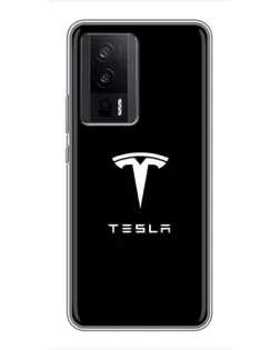 Чехол для Xiaomi POCO F5 Pro с картинкой «Tesla White Logo»
