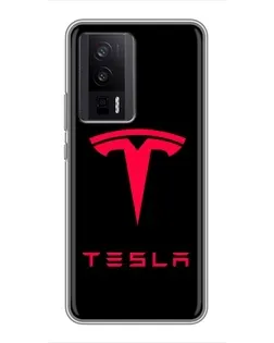 Чехол для Xiaomi POCO F5 Pro с картинкой «Tesla Red Logo»