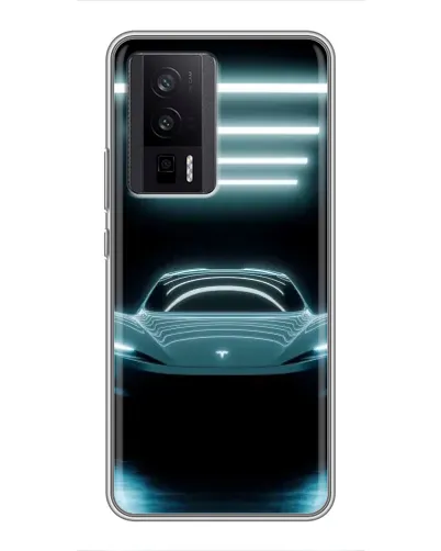 Чехол для Xiaomi POCO F5 Pro с картинкой «Tesla в неоне»