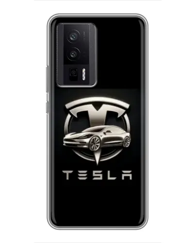 Чехол для Xiaomi POCO F5 Pro с картинкой «Tesla — серебристое авто»
