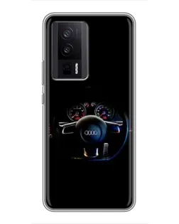 Чехол для Xiaomi POCO F5 Pro с картинкой «Салон Audi — руль»