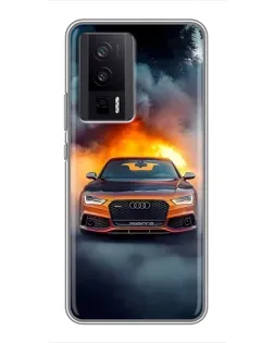 Чехол для Xiaomi POCO F5 Pro с картинкой «Audi в огненном дыму» Чехол для Xiaomi POCO F5 Pro с картинкой «Audi в огненном дыму»