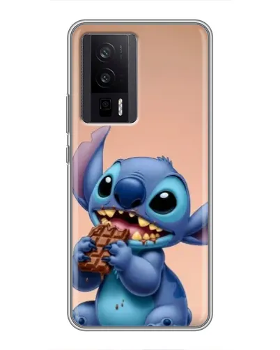 Чехол для Xiaomi POCO F5 Pro с картинкой «Стич ест шоколад»