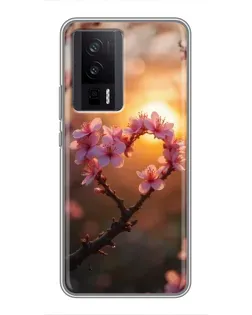 Чехол для Xiaomi POCO F5 Pro с картинкой «Розовый цвет сердце на фоне заката» Чехол для Xiaomi POCO F5 Pro с картинкой «Розовый цвет сердце на фоне заката»