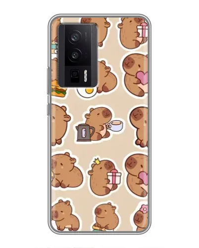 Чехол для Xiaomi POCO F5 Pro с картинкой «Капибары паттерн»