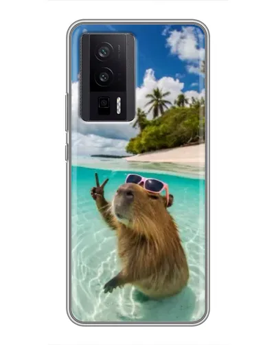 Чехол для Xiaomi POCO F5 Pro с картинкой «Капибара на море»