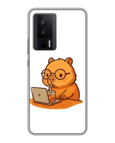 Чехол для Xiaomi POCO F5 Pro с картинкой «Капибара с ноутбуком»