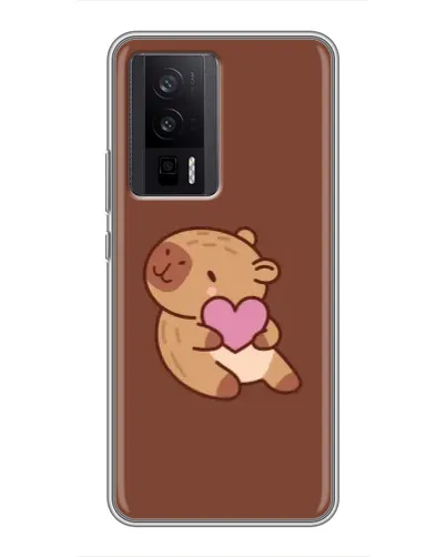 Чехол для Xiaomi POCO F5 Pro с картинкой «Капибара с сердцем»