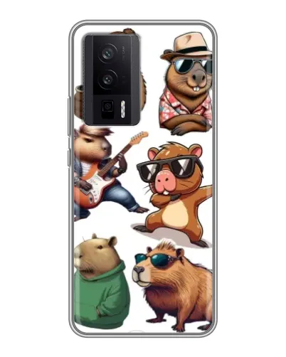 Чехол для Xiaomi POCO F5 Pro с картинкой «Крутые капибары музыканты»