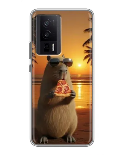 Чехол для Xiaomi POCO F5 Pro с картинкой «Капибара с пиццей»