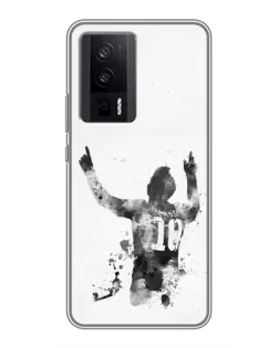Чехол для Xiaomi POCO F5 Pro с картинкой «Черно-белый силуэт Месси»