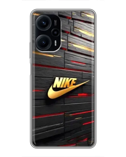 Чехол для Xiaomi POCO F5 с картинкой «Золотой Nike на металле»