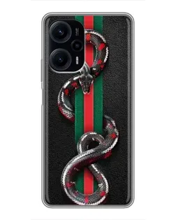 Чехол для Xiaomi POCO F5 с картинкой «Gucci — змея на полосе» Чехол для Xiaomi POCO F5 с картинкой «Gucci — змея на полосе»