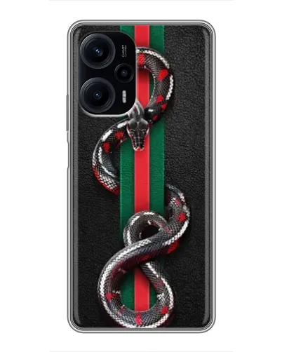 Чехол для Xiaomi POCO F5 с картинкой «Gucci — змея на полосе» Чехол для Xiaomi POCO F5 с картинкой «Gucci — змея на полосе»