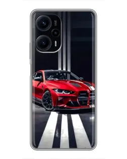 Чехол для Xiaomi POCO F5 с картинкой «Красная BMW на дороге»