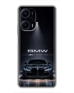 Чехол для Xiaomi POCO F5 с картинкой «BMW сквозь ночной город»