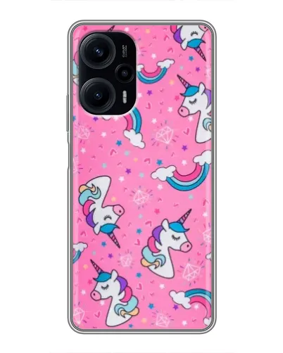 Чехол для Xiaomi POCO F5 с картинкой «Unicorn паттерн розовый»