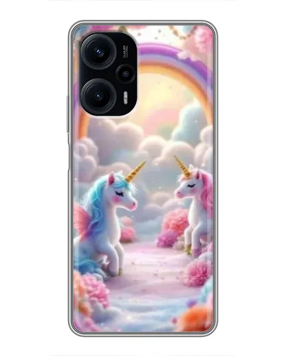 Чехол для Xiaomi POCO F5 с картинкой «Радуга и единороги»