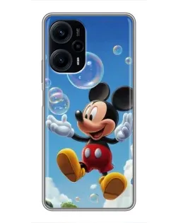 Чехол для Xiaomi POCO F5 с картинкой «Mickey и мыльные пузыри»