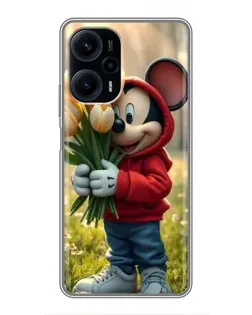 Чехол для Xiaomi POCO F5 с картинкой «Микки с тюльпанами»