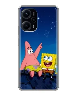 Чехол для Xiaomi POCO F5 с картинкой «Губка Боб и Патрик ночью»