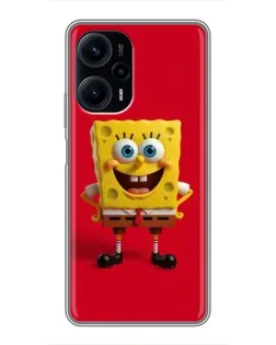 Чехол для Xiaomi POCO F5 с картинкой «Спанч Боб на красном»