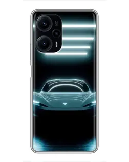 Чехол для Xiaomi POCO F5 с картинкой «Tesla в неоне»