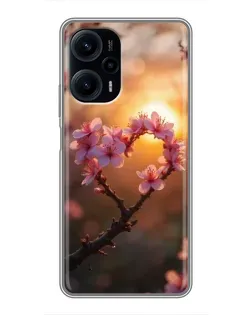 Чехол для Xiaomi POCO F5 с картинкой «Розовый цвет сердце на фоне заката»