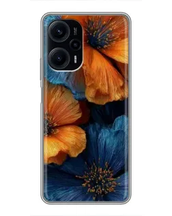 Чехол для Xiaomi POCO F5 с картинкой «Яркая сине-оранжевая флора»
