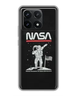 Чехол для Xiaomi POCO F6 Pro с картинкой «NASA — шагаем по Луне»