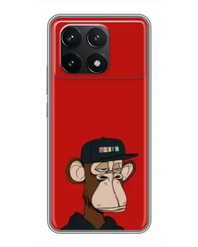 Чехол для Xiaomi POCO F6 Pro с картинкой «Bored Ape — красный фон»