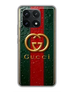 Чехол для Xiaomi POCO F6 Pro с картинкой «Gucci — фирменная полоса и золото» Чехол для Xiaomi POCO F6 Pro с картинкой «Gucci — фирменная полоса и золото»