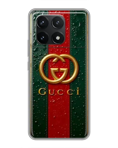 Чехол для Xiaomi POCO F6 Pro с картинкой «Gucci — фирменная полоса и золото» Чехол для Xiaomi POCO F6 Pro с картинкой «Gucci — фирменная полоса и золото»