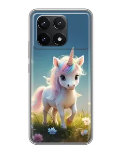 Чехол для Xiaomi POCO F6 Pro с картинкой «Единорог на поляне»