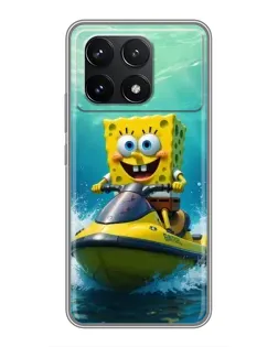 Чехол для Xiaomi POCO F6 Pro с картинкой «Спанч Боб на гидроцикле»