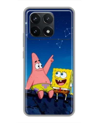 Чехол для Xiaomi POCO F6 Pro с картинкой «Губка Боб и Патрик ночью»