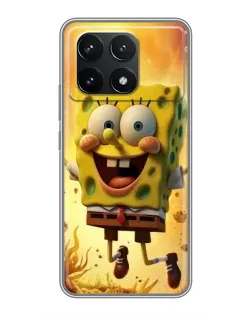 Чехол для Xiaomi POCO F6 Pro с картинкой «Губка Боб прыгает»