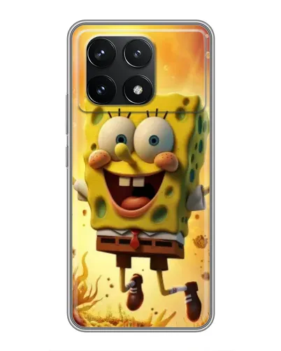 Чехол для Xiaomi POCO F6 Pro с картинкой «Губка Боб прыгает»