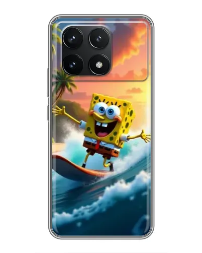 Чехол для Xiaomi POCO F6 Pro с картинкой «Губка Боб серфингист»