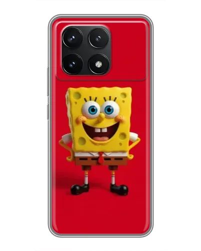 Чехол для Xiaomi POCO F6 Pro с картинкой «Спанч Боб на красном»
