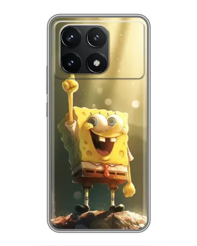 Чехол для Xiaomi POCO F6 Pro с картинкой «Сияющий Спанч Боб»