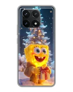 Чехол для Xiaomi POCO F6 Pro с картинкой «Рождественский Спанч Боб»