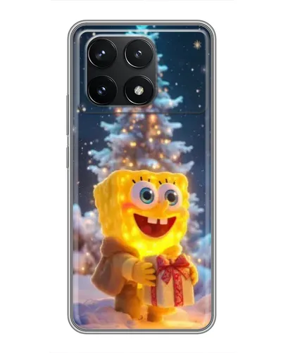 Чехол для Xiaomi POCO F6 Pro с картинкой «Рождественский Спанч Боб»