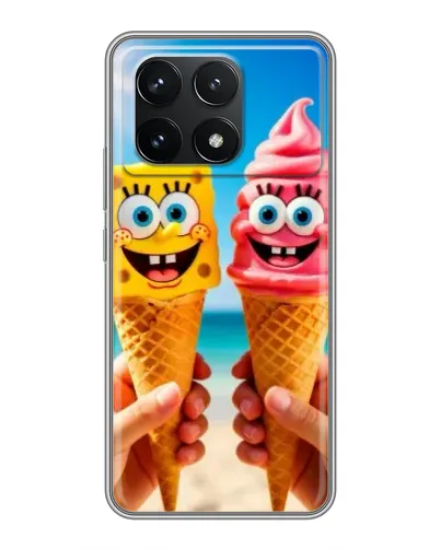 Чехол для Xiaomi POCO F6 Pro с картинкой «Спанч Боб мороженое»