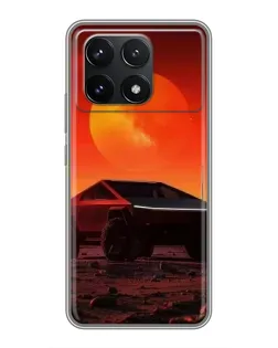 Чехол для Xiaomi POCO F6 Pro с картинкой «Cybertruck на Марсе»