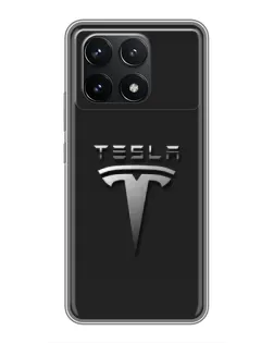 Чехол для Xiaomi POCO F6 Pro с картинкой «Стальной логотип Tesla»